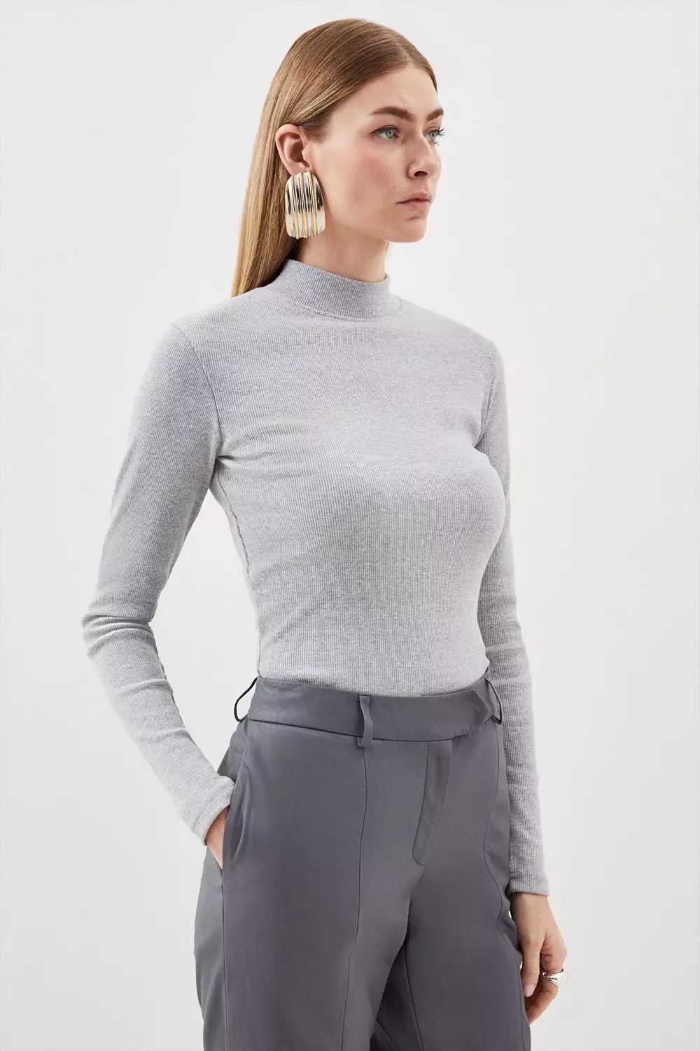 Compact Jersey Ribbed Turtle Neck Top Karen Millen